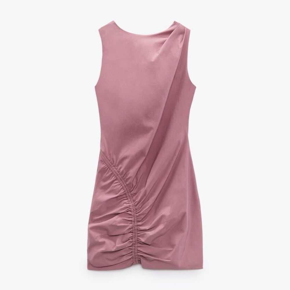 ZARA Mauve Ruched Open Back Mini Dress Size S